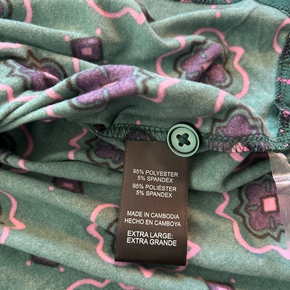 NWT Teal Floral-Print Pajama Set with Pink Piping Size XL - Picture 6 of 7